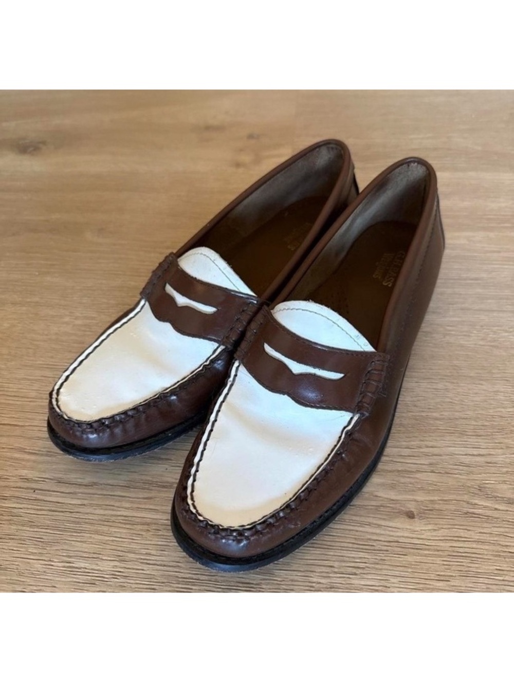 G.H. Bass Whitney Weejuns Two-Tone Leather Penny Loafers Brown White W 8.5